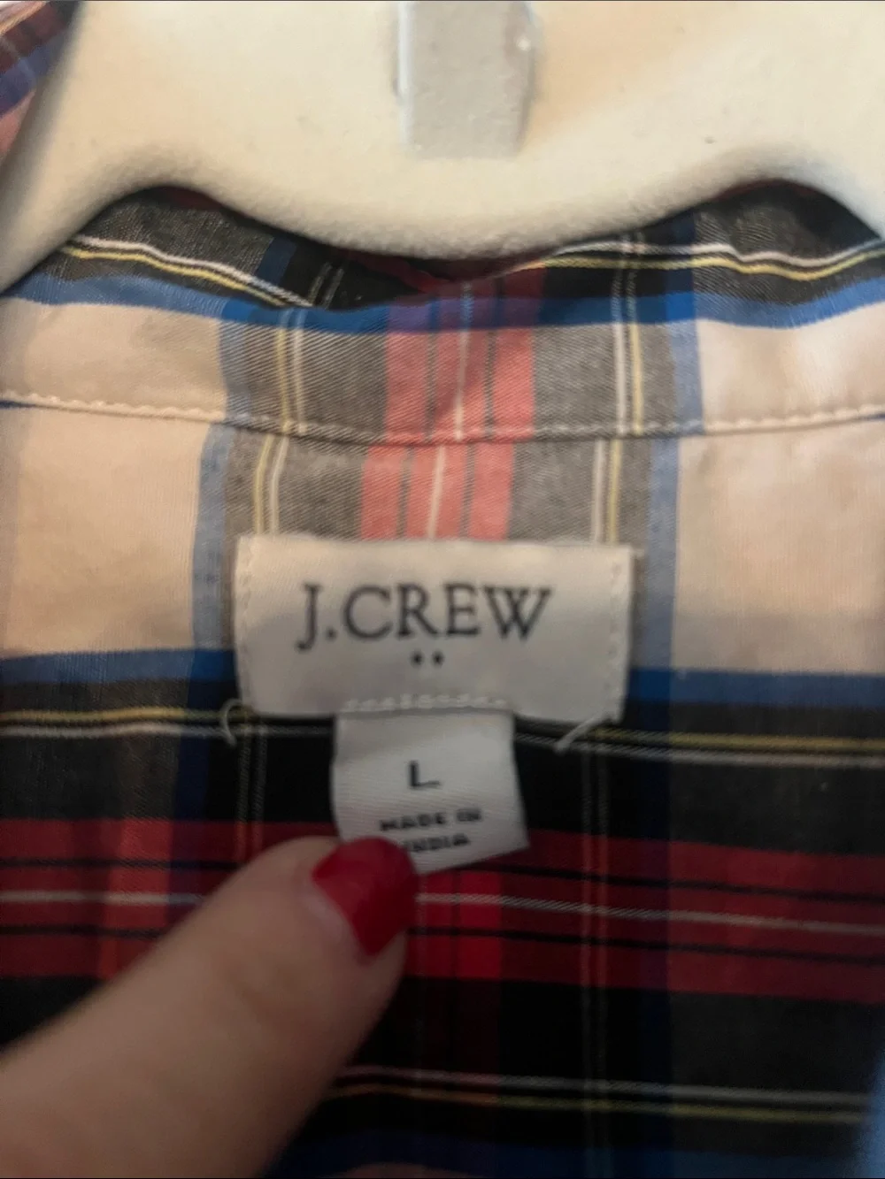 Women’s J Crew Red, White & Navy Plaid Short-Sleeve Button-Down Shirt